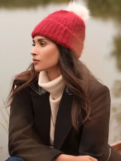 Love & Roses Red and Pink Constrast Cosy Pom Hat