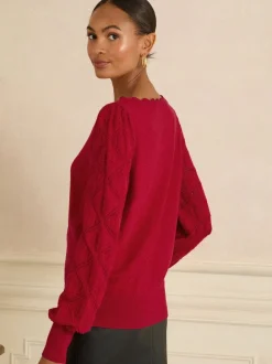 Love & Roses Red Bobble Stitch Scallop Knit Jumper