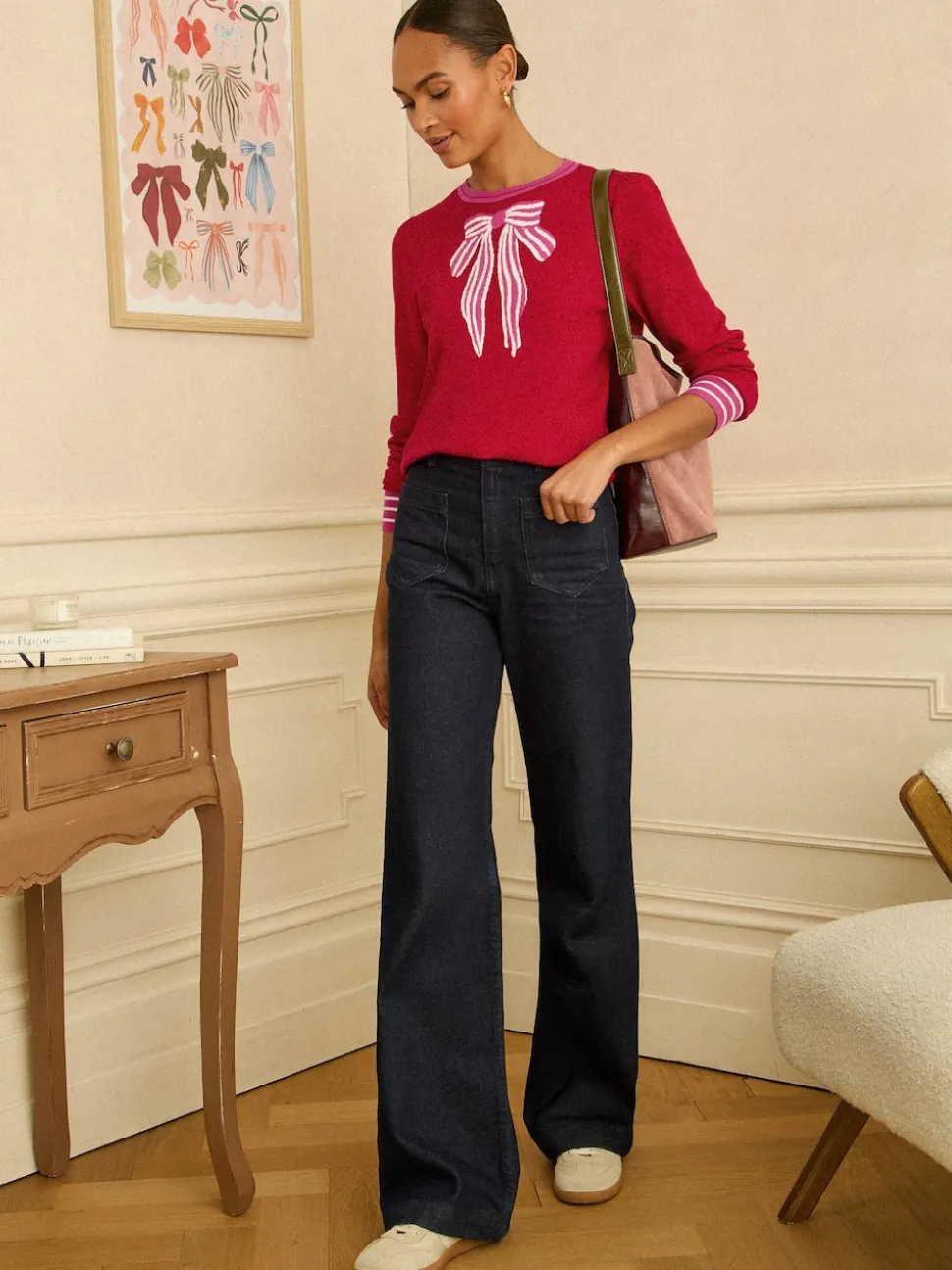 Love & Roses Red Bow Neck Knitted Jumper