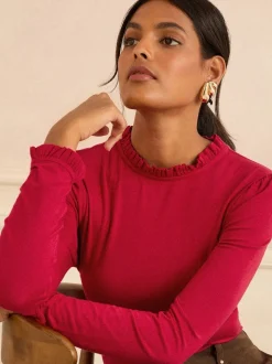 Love & Roses Red Frill Neck Long Sleeve Jersey Top