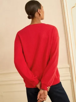 Love & Roses Red Heart Embroidery Crew Neck Jersey Sweatshirt