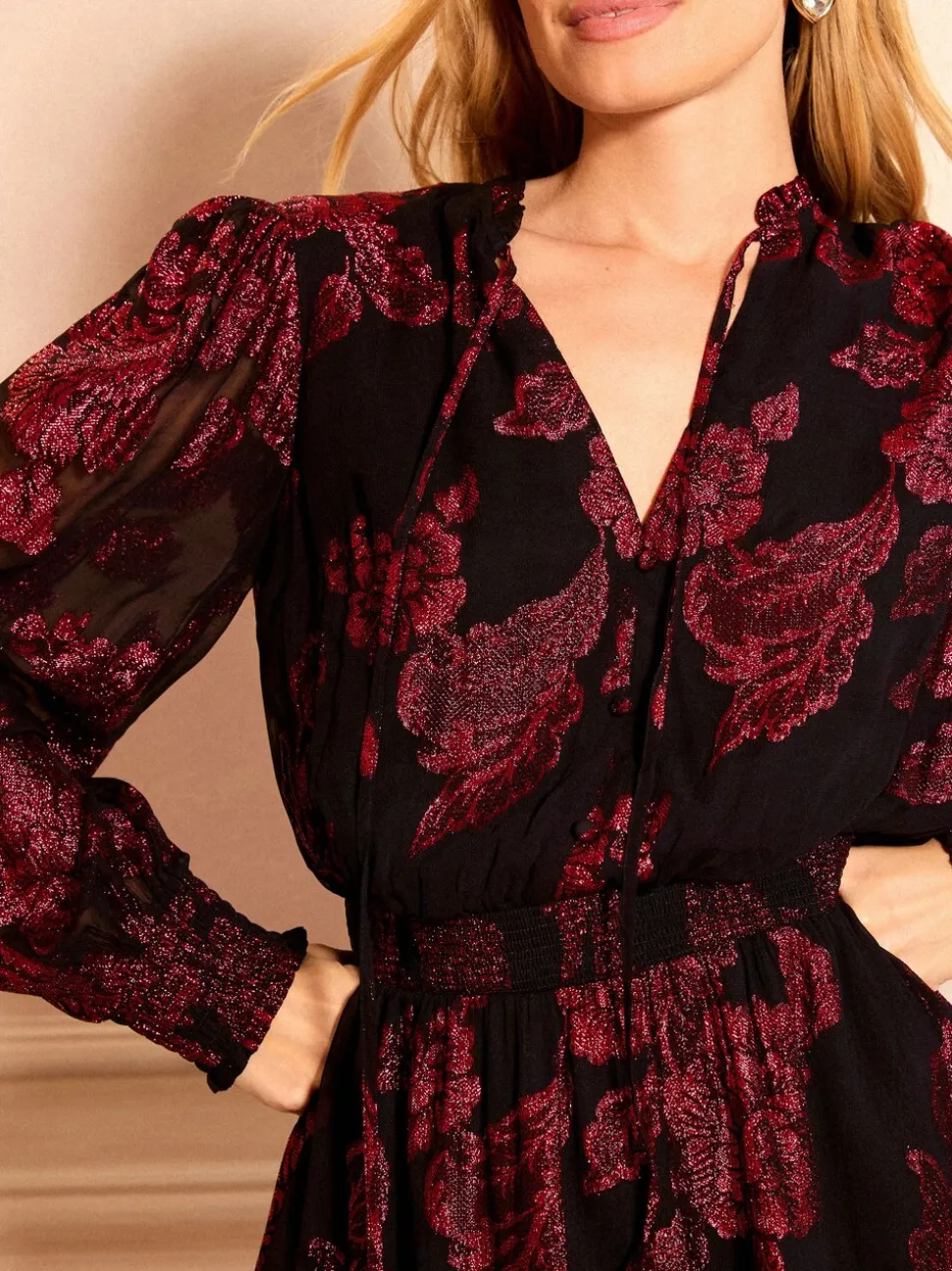 Love & Roses Red Tie Neck Mini Dress