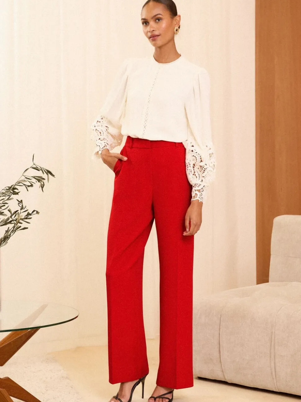 Love & Roses Red Wide Leg Trousers