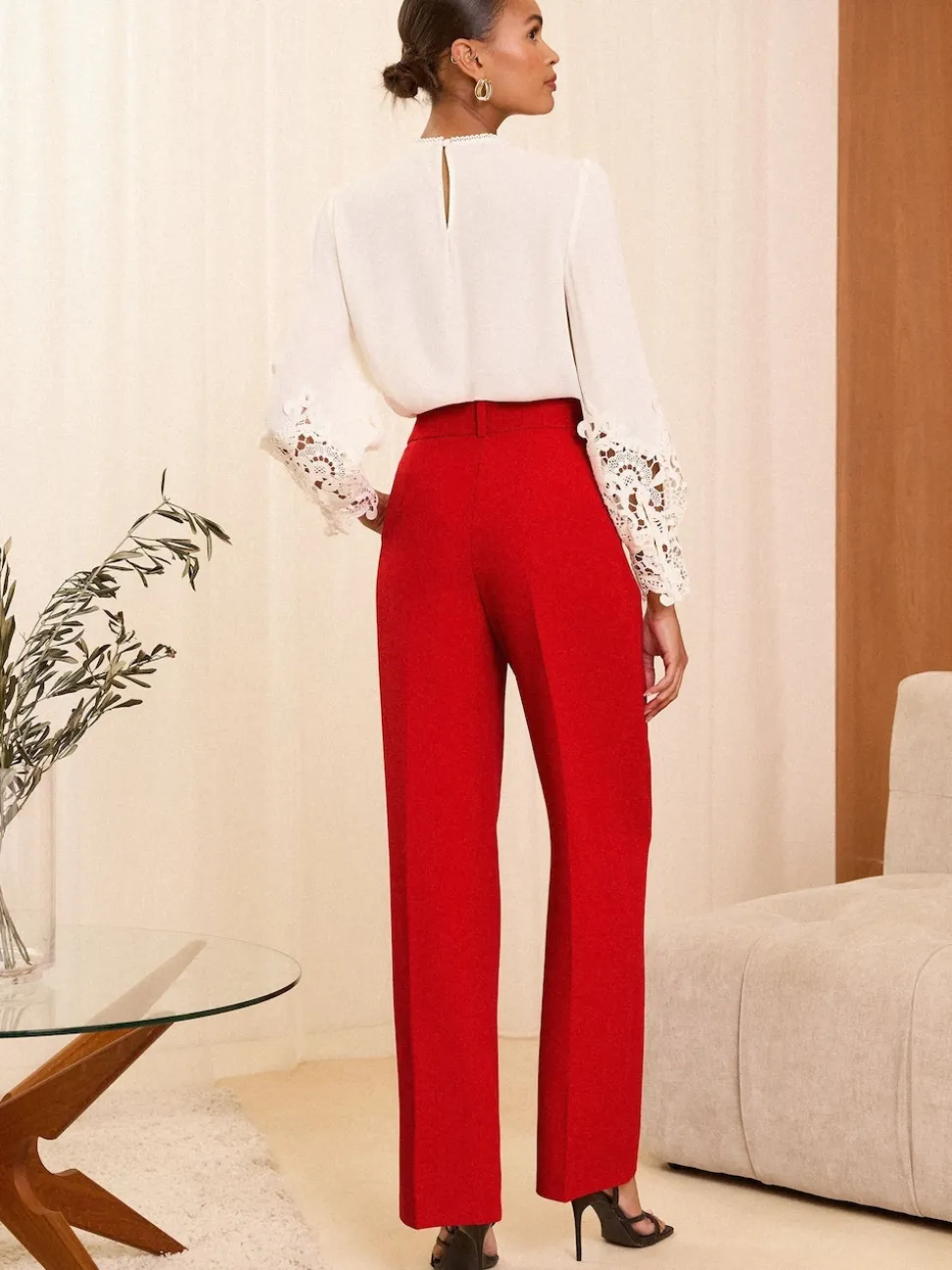 Love & Roses Red Wide Leg Trousers