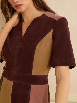 Love & Roses Tan Brown and Pink Faux Suede Mix Mini Dress