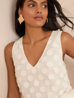 Love & Roses White Ecru 3D Spot V-Neck Vest