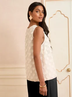 Love & Roses White Ecru 3D Spot V-Neck Vest