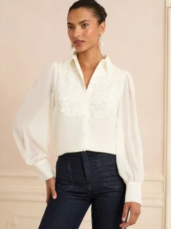 Love & Roses White Ecru Lace Centre Long Sleeve Shirt