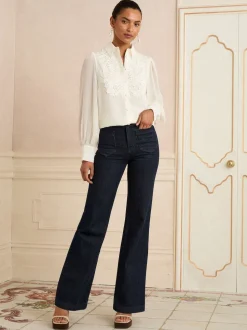 Love & Roses White Ecru Lace Centre Long Sleeve Shirt