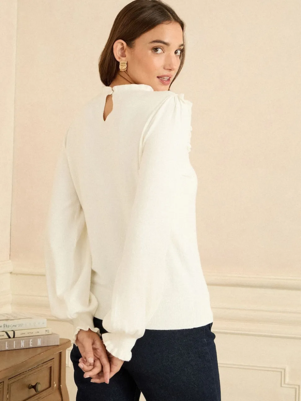 Love & Roses White Lace Yoke Knitted Jumper