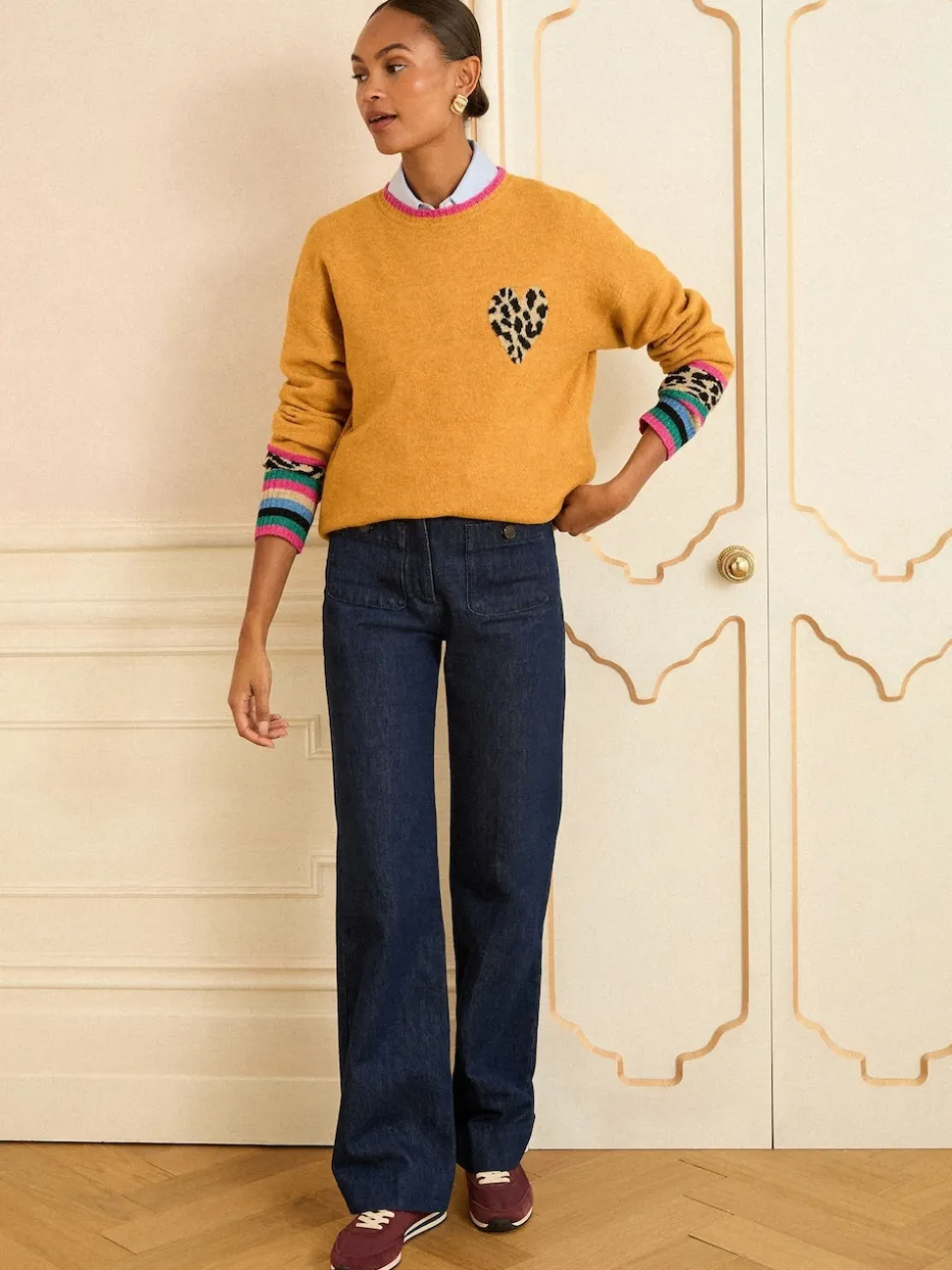 Love & Roses Yellow Animal Print Heart Crew Neck Cosy Jumper
