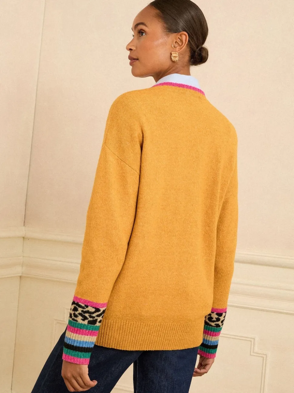 Love & Roses Yellow Animal Print Heart Crew Neck Cosy Jumper