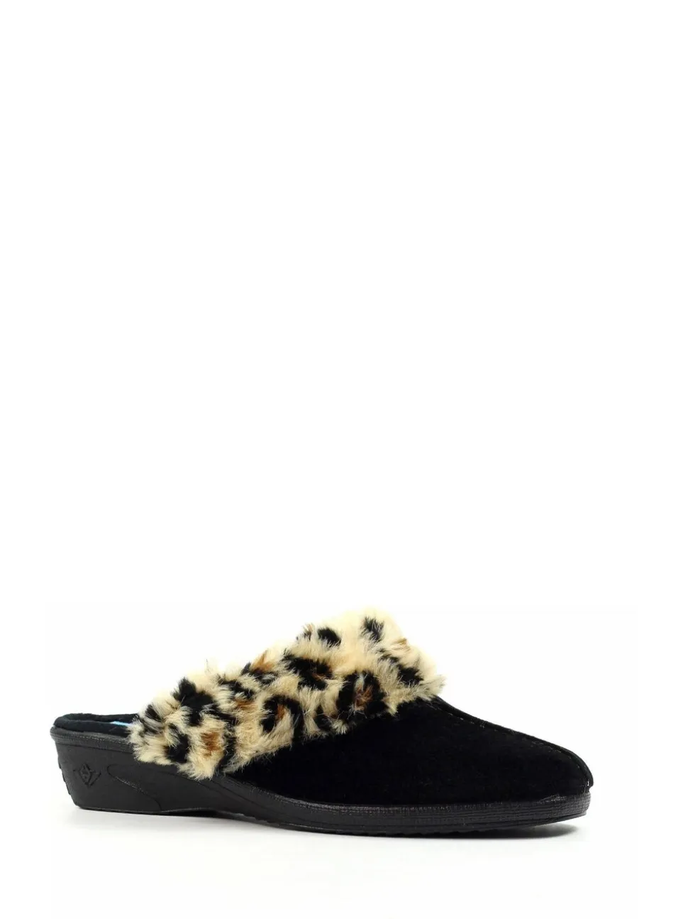 Lunar Black Burnie Leopard Print Trim Mule Slippers