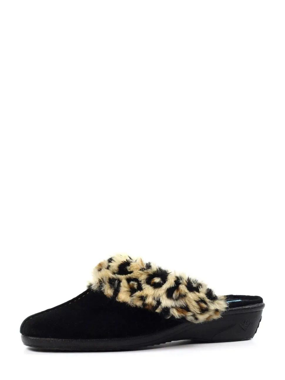 Lunar Black Burnie Leopard Print Trim Mule Slippers