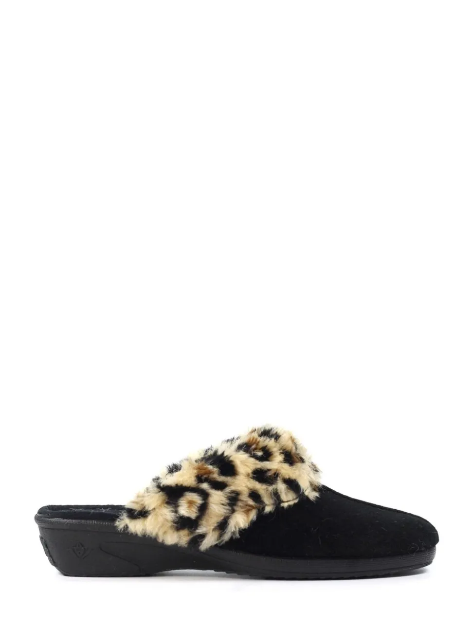 Lunar Black Burnie Leopard Print Trim Mule Slippers
