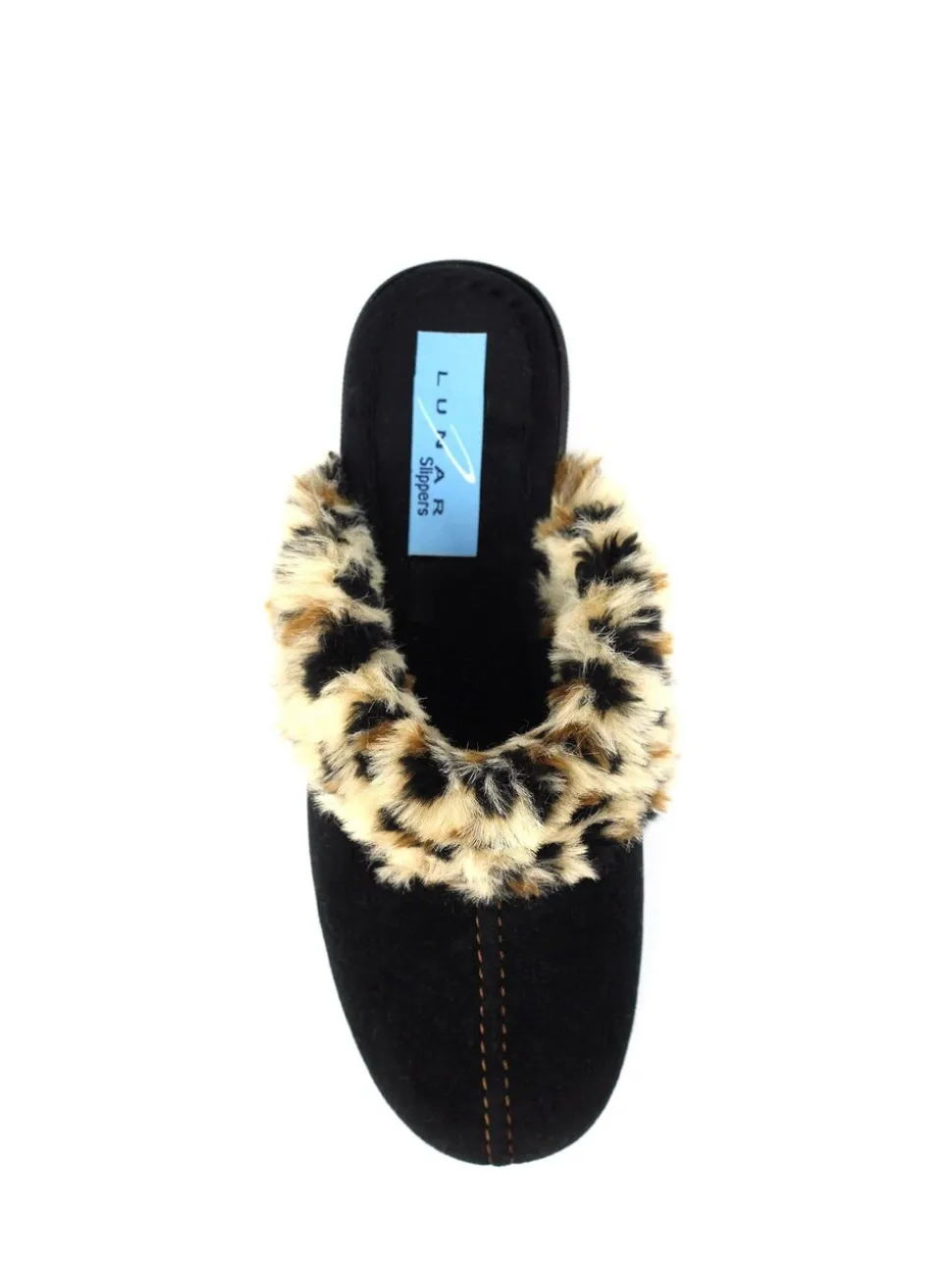 Lunar Black Burnie Leopard Print Trim Mule Slippers