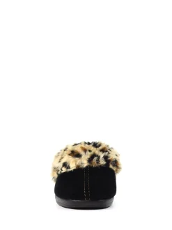 Lunar Black Burnie Leopard Print Trim Mule Slippers
