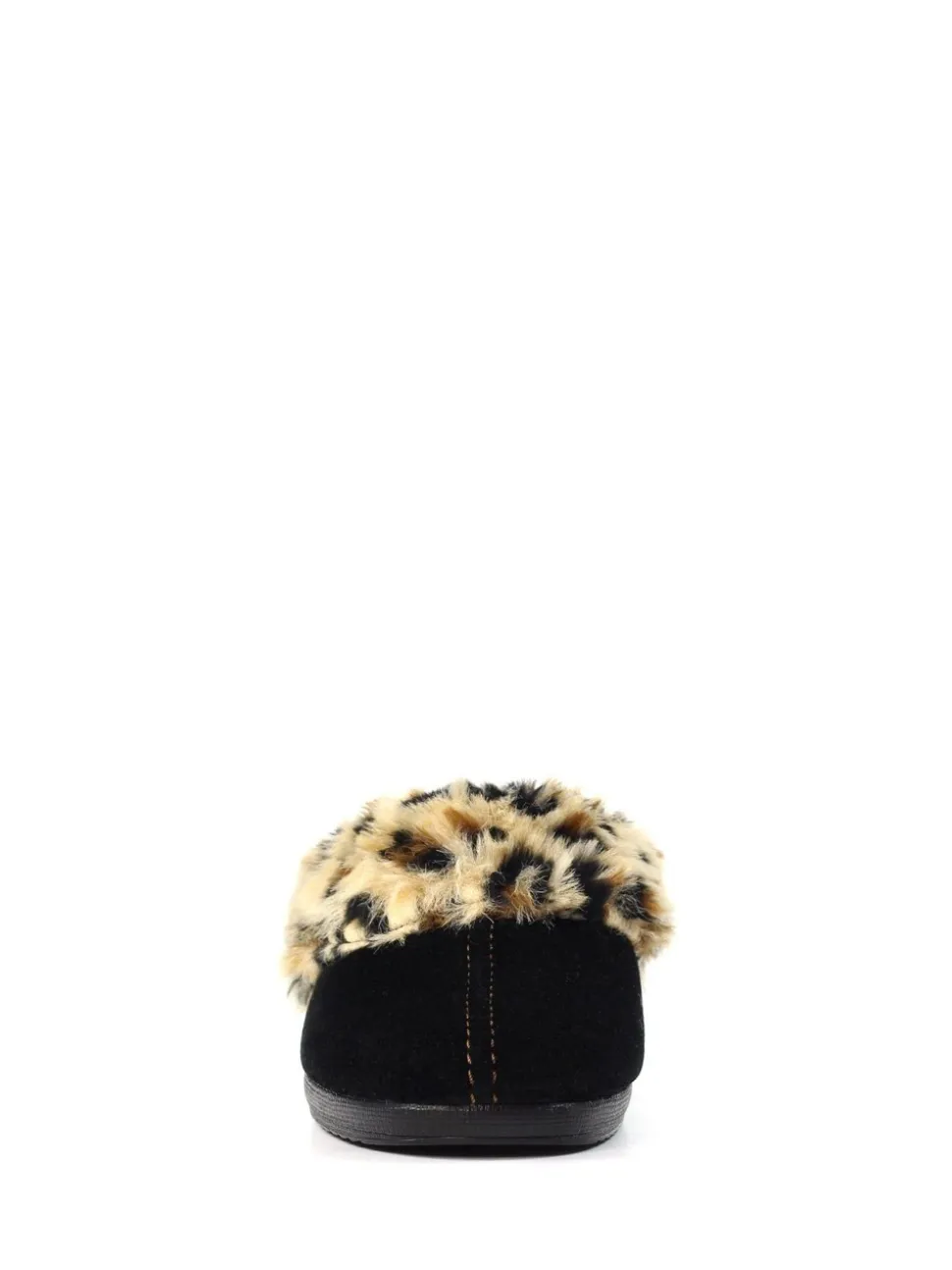 Lunar Black Burnie Leopard Print Trim Mule Slippers