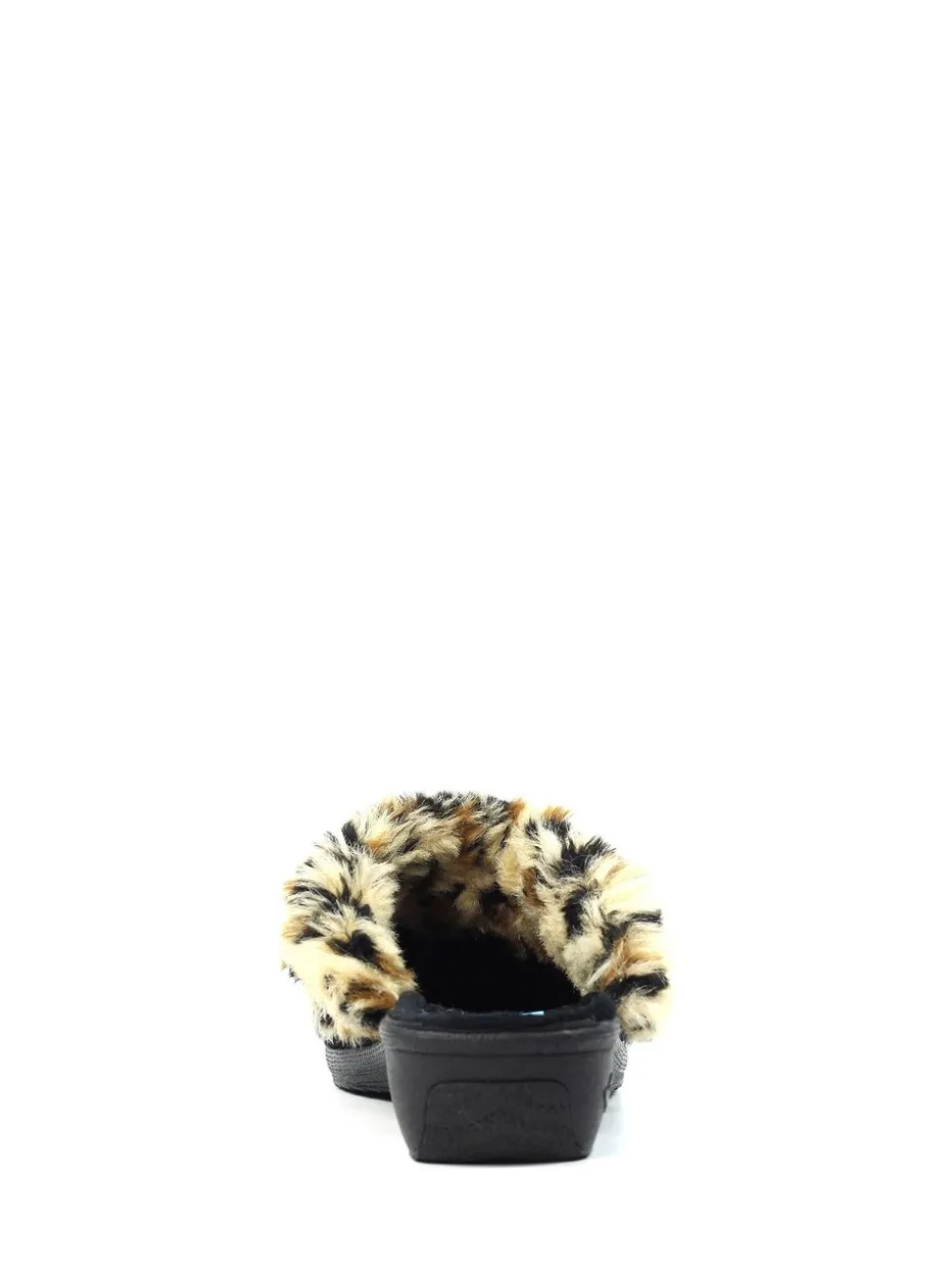 Lunar Black Burnie Leopard Print Trim Mule Slippers