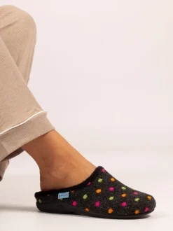 Lunar Black Peanut Polka Dot Mule Slippers