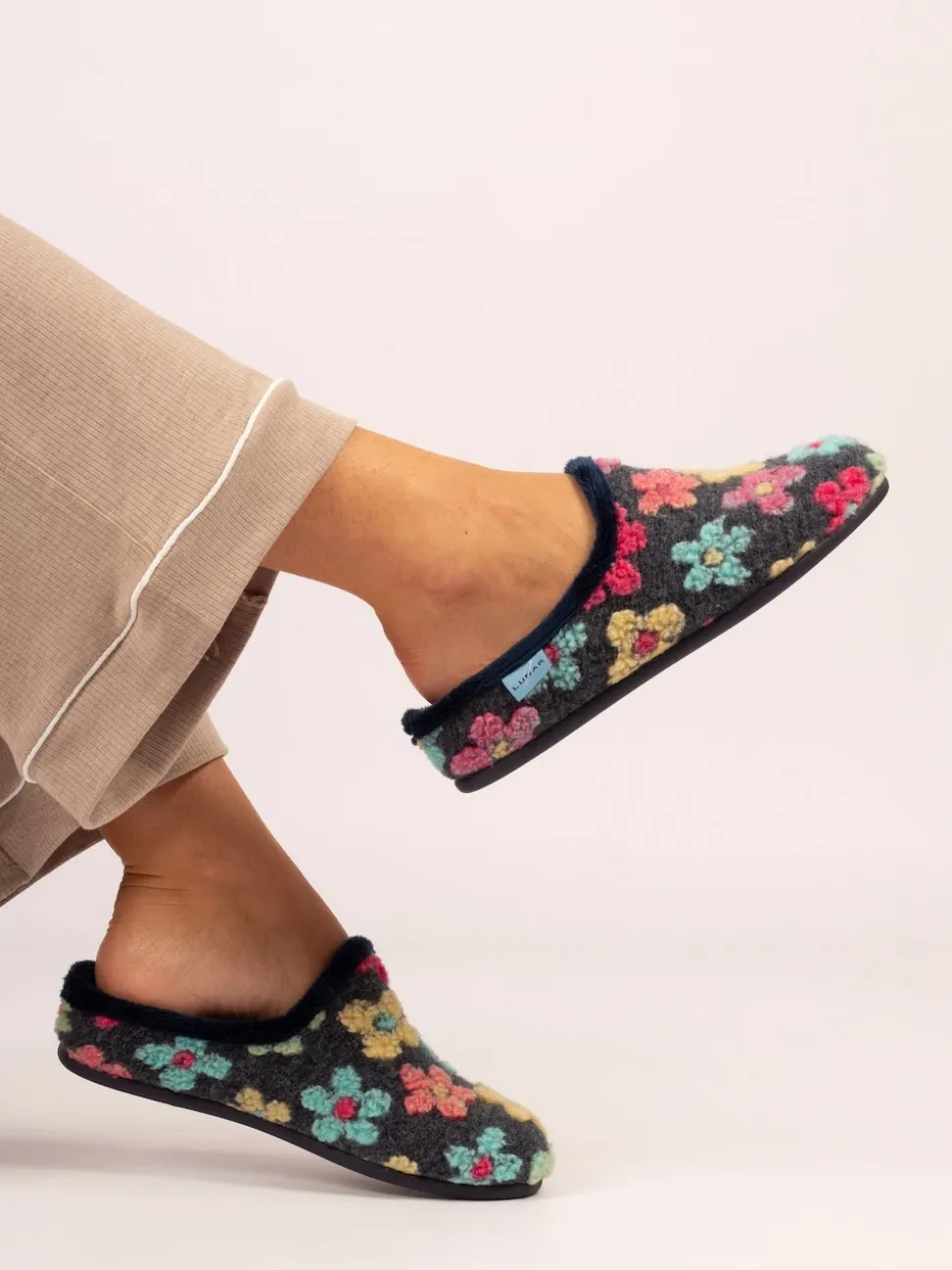 Lunar Blue Dolly Flower Mule Slippers
