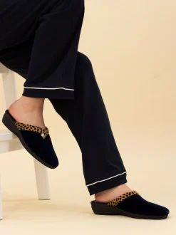 Lunar Blue Michelle Animal Print Trim Wedged Mule Slippers