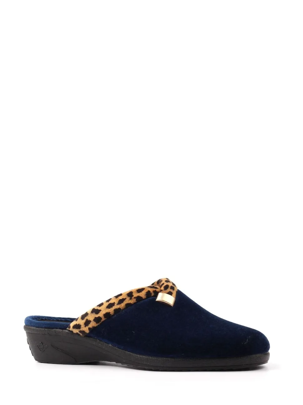 Lunar Blue Michelle Animal Print Trim Wedged Mule Slippers