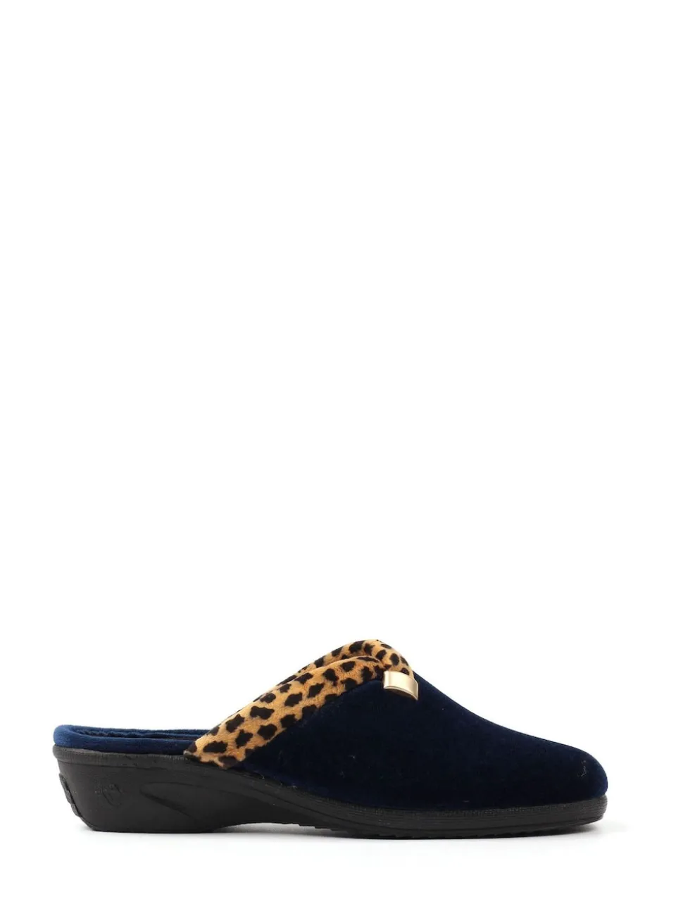 Lunar Blue Michelle Animal Print Trim Wedged Mule Slippers