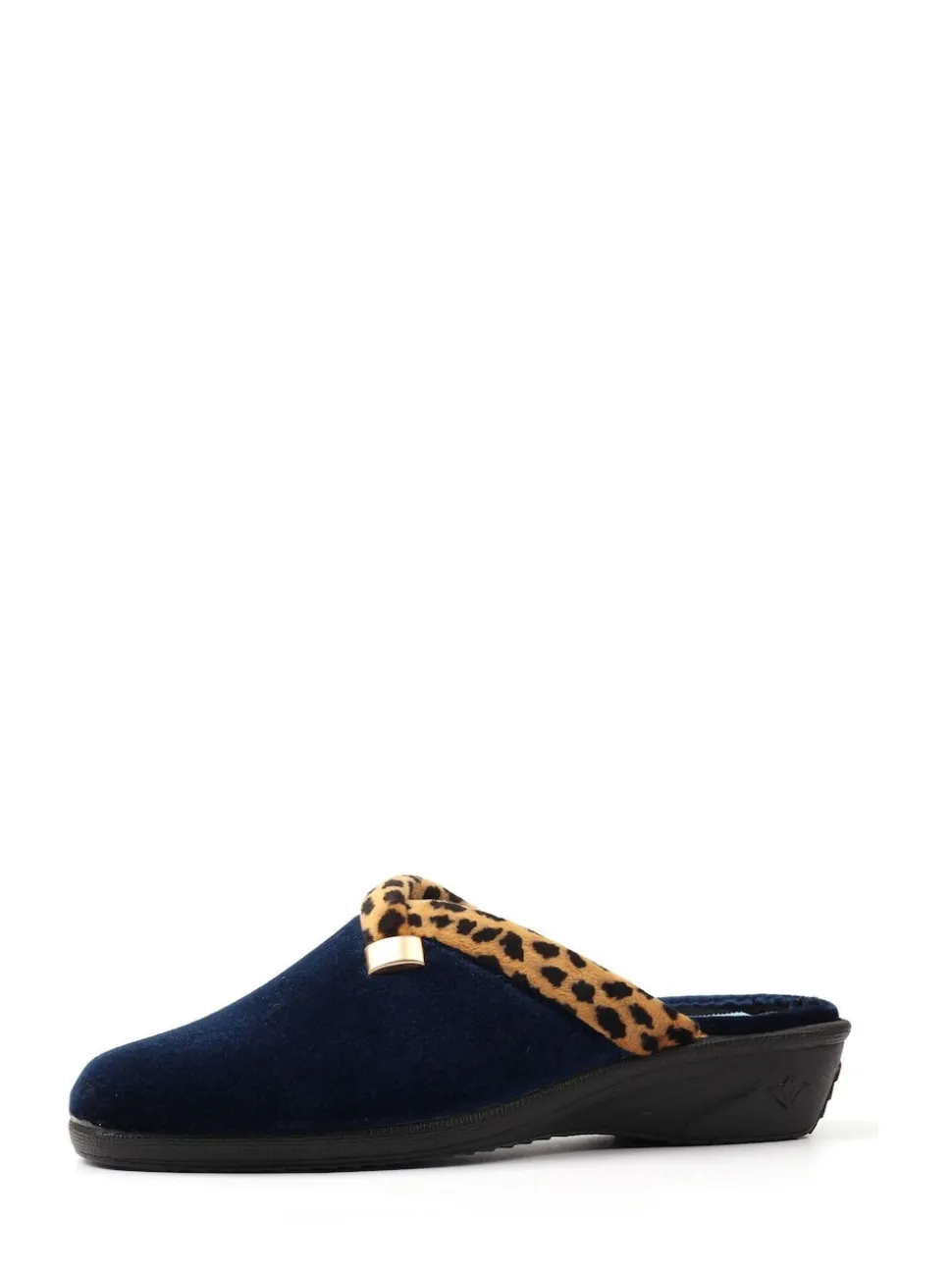 Lunar Blue Michelle Animal Print Trim Wedged Mule Slippers