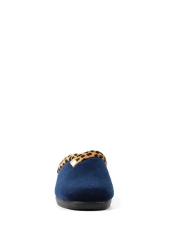 Lunar Blue Michelle Animal Print Trim Wedged Mule Slippers