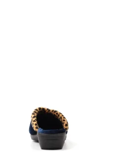 Lunar Blue Michelle Animal Print Trim Wedged Mule Slippers
