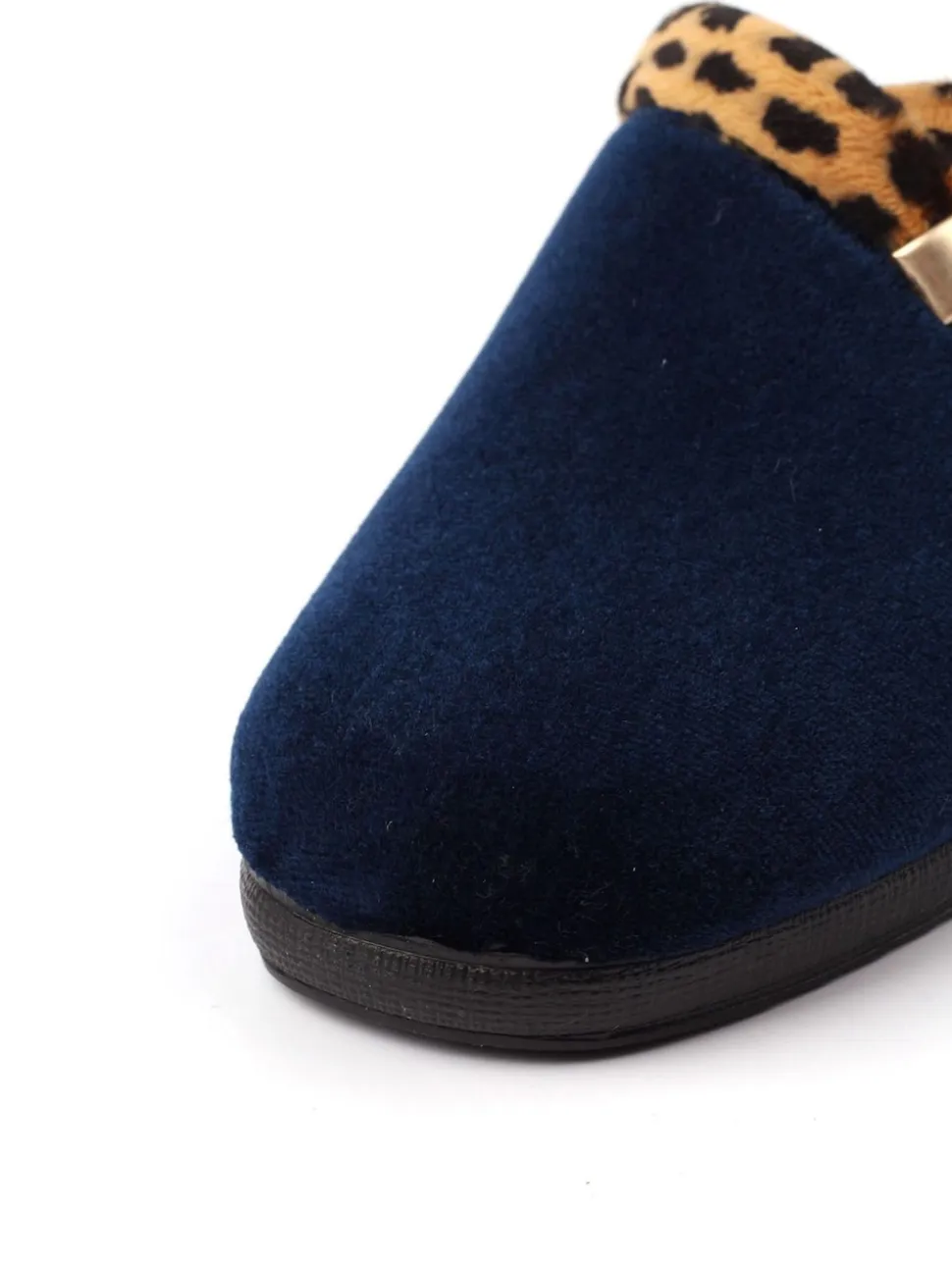 Lunar Blue Michelle Animal Print Trim Wedged Mule Slippers