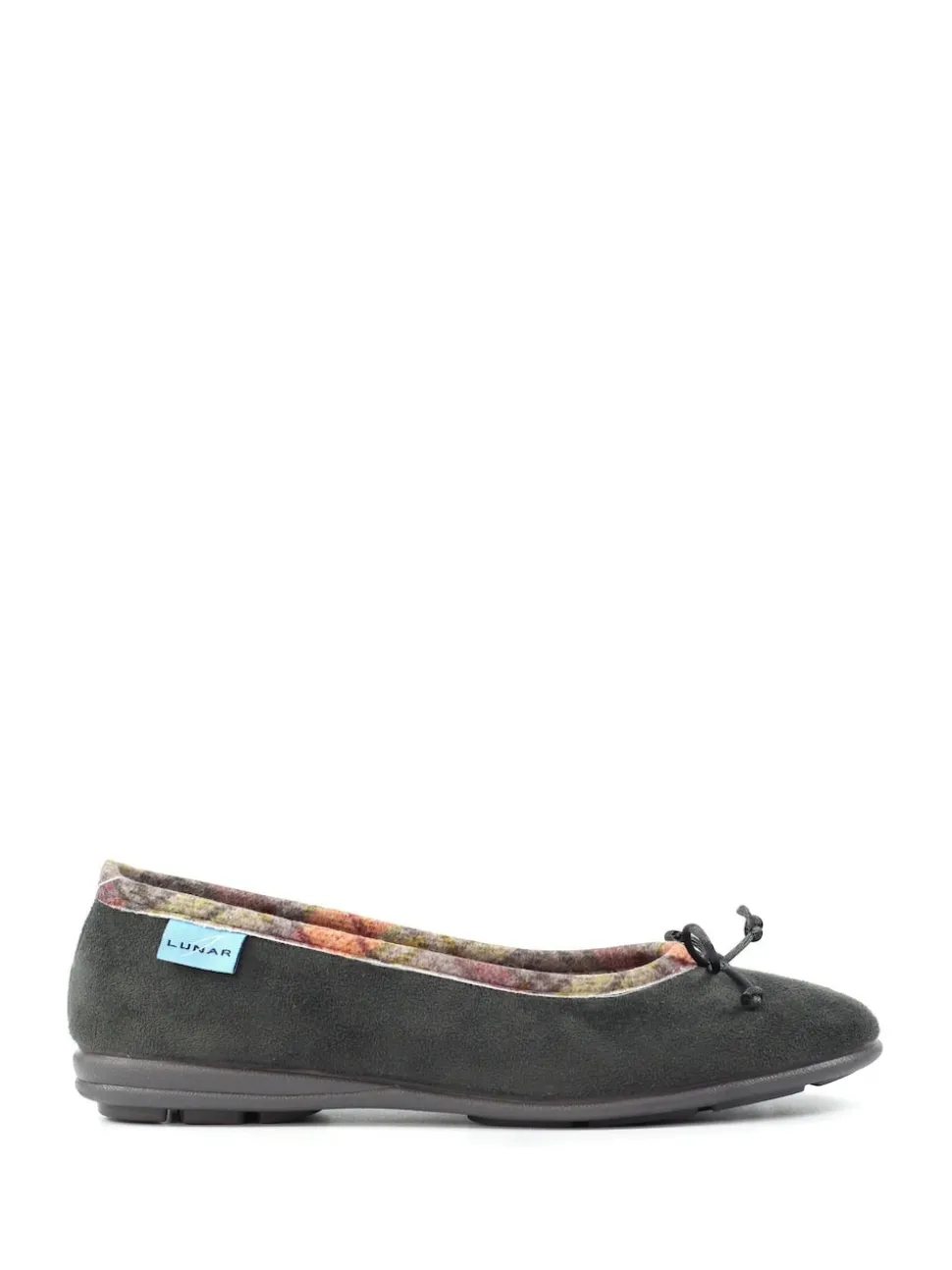 Lunar Grey Bow Tartan Trim Pump Slippers