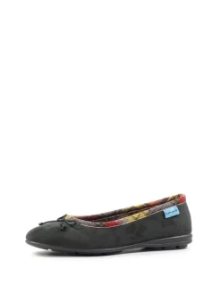 Lunar Grey Bow Tartan Trim Pump Slippers