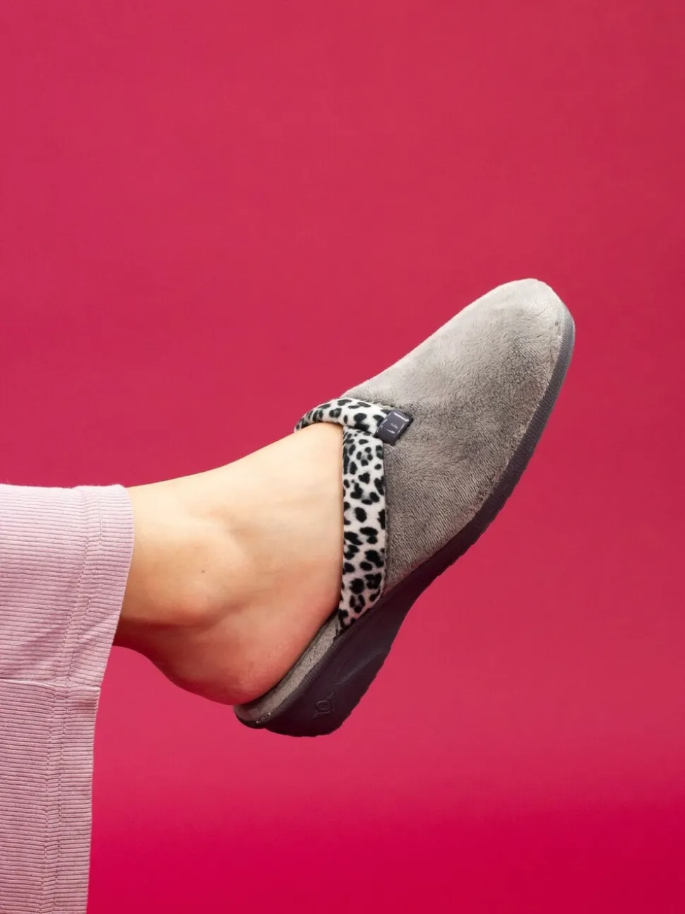 Lunar Grey Michelle Animal Print Trim Wedged Mule Slippers