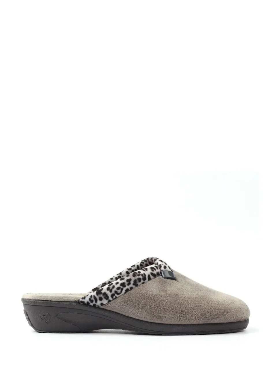 Lunar Grey Michelle Animal Print Trim Wedged Mule Slippers