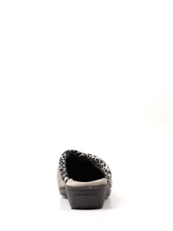 Lunar Grey Michelle Animal Print Trim Wedged Mule Slippers