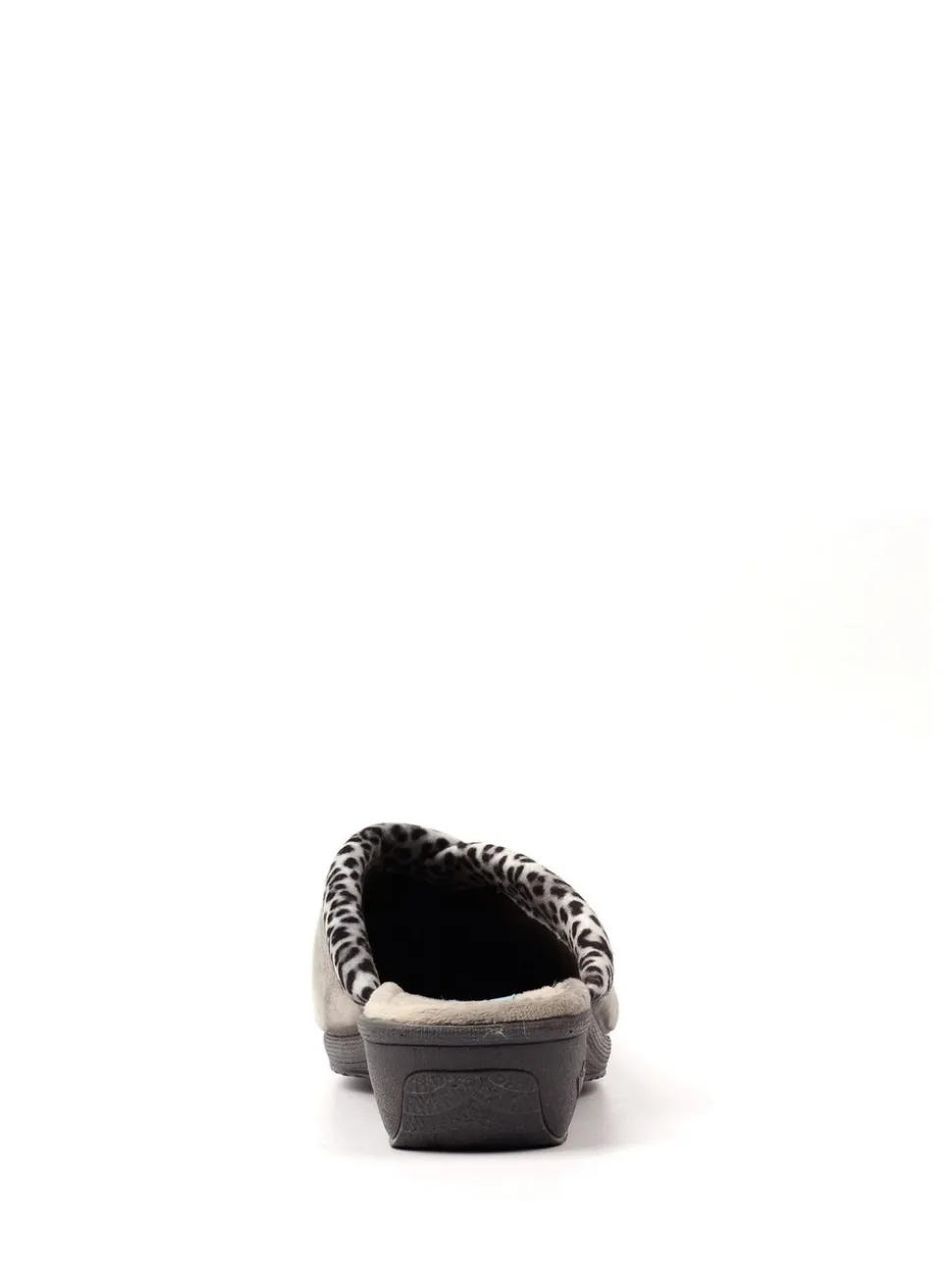 Lunar Grey Michelle Animal Print Trim Wedged Mule Slippers