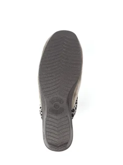 Lunar Grey Michelle Animal Print Trim Wedged Mule Slippers