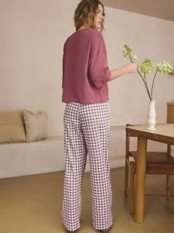 Mauve Purple Gingham Cotton Short Sleeve Pyjamas