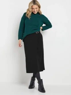 M&Co Black Buckle Detail Midi Skirt