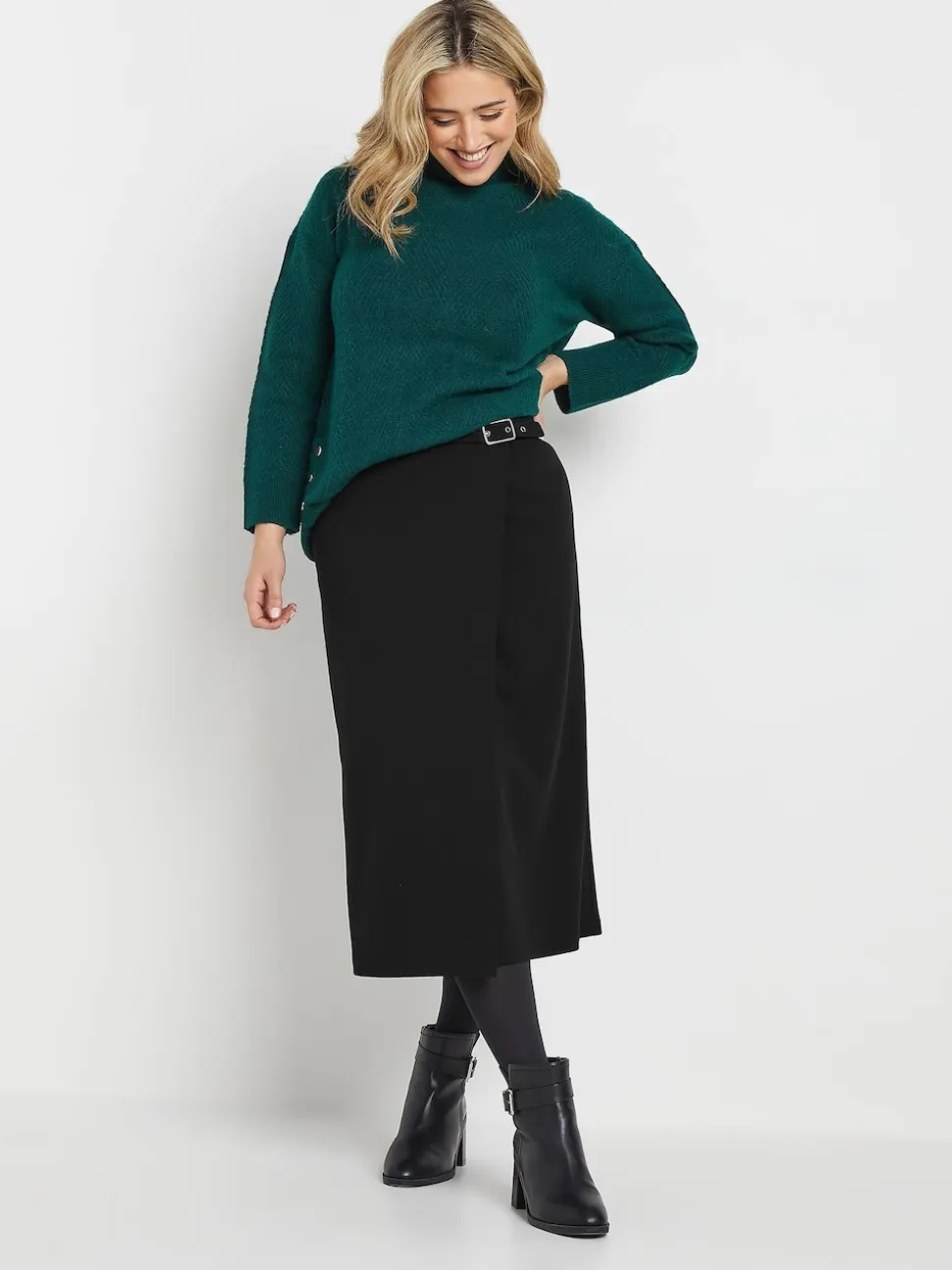 M&Co Black Buckle Detail Midi Skirt