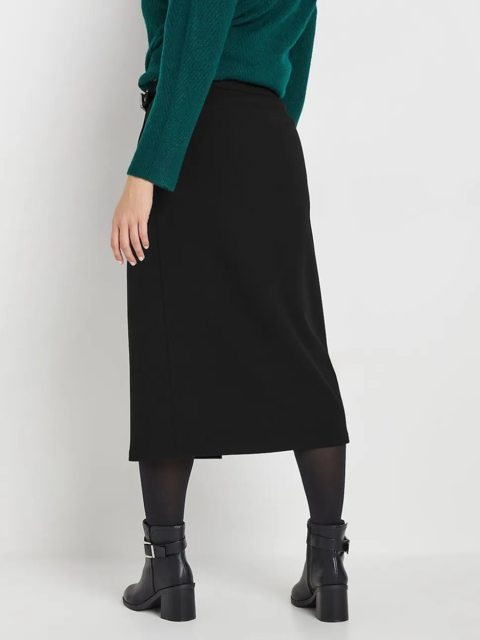 M&Co Black Buckle Detail Midi Skirt