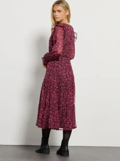 M&Co Black Petite Floral Chiffon Long Sleeve Boho Dress