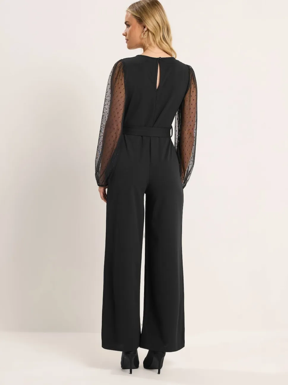 M&Co Black Petite Mesh Sleeve Jumpsuit