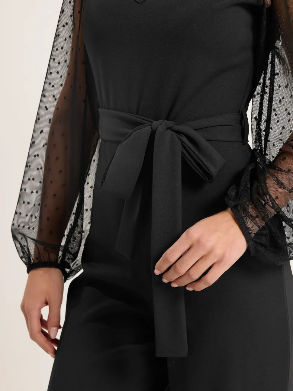 M&Co Black Petite Mesh Sleeve Jumpsuit