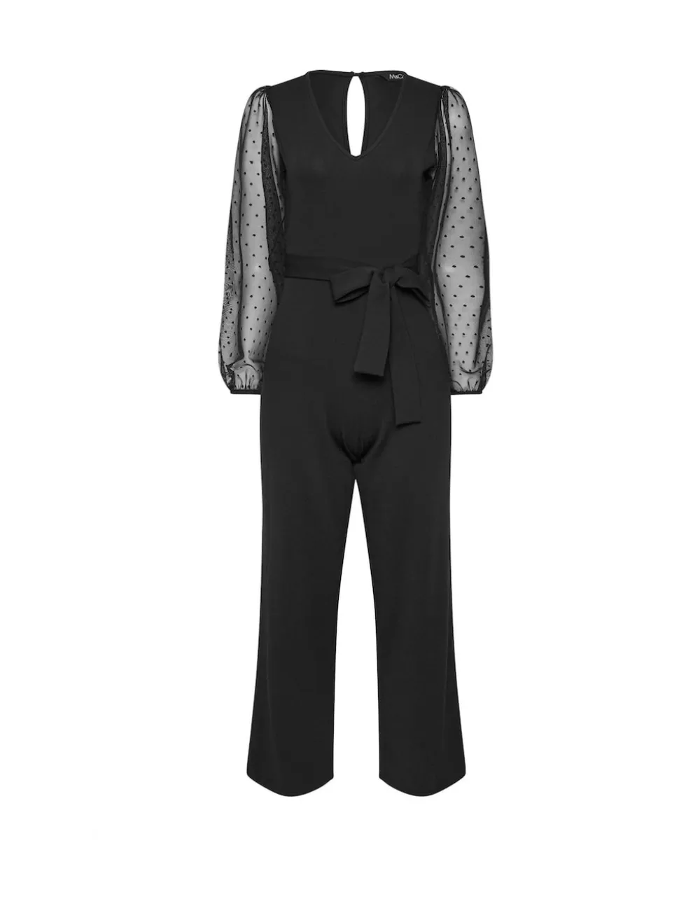 M&Co Black Petite Mesh Sleeve Jumpsuit