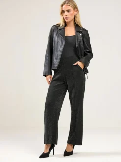 M&Co Black Petite Metallic Wide Leg Trousers