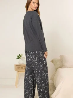 M&Co Grey Night Sky Long Sleeve Wide Leg Pyjamas Set