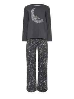 M&Co Grey Night Sky Long Sleeve Wide Leg Pyjamas Set